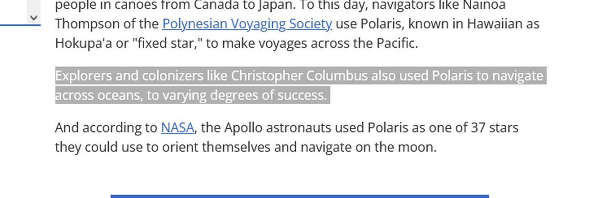 Christopher Columbus used Polaris to navigate