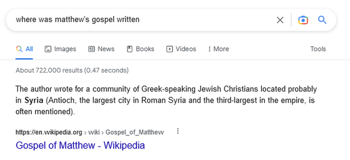 Where was Gospel of Matthew written? 