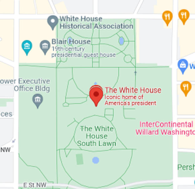 The White House on Google maps in Washington D.C. 