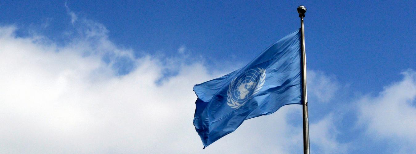 United Nations flag waving in the wind